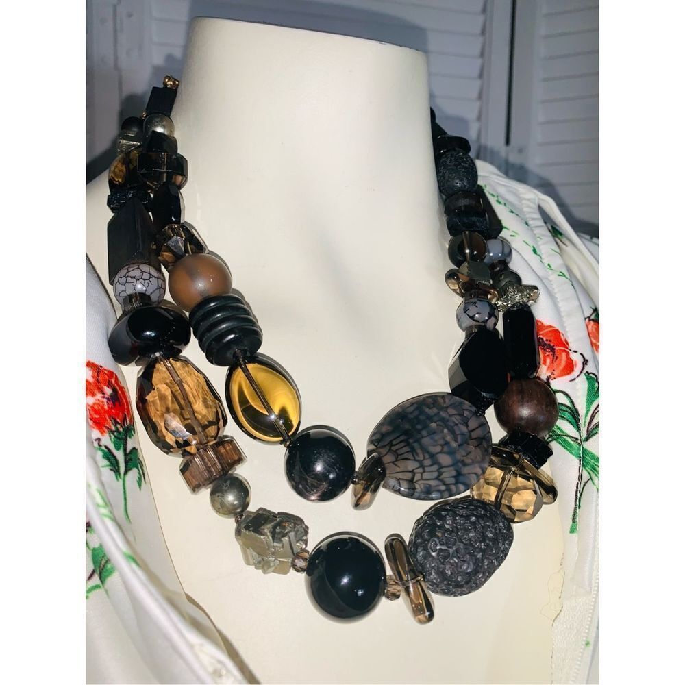 Vintage Stephen Dweck 925 Multi Stone Double Stranded Chunky Necklace 20”